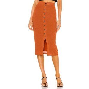 Privacy Please Kayleigh Pull-On Midi Skirt In Rust Metallic NWT Womens Size XS